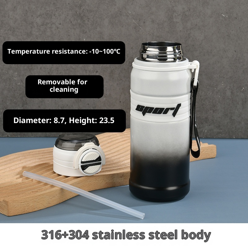 001 Coppia di tazze isolate sottovuoto in acciaio inossidabile, bottiglia d'acqua di grande capacità con cannuccia, doppio uso per sport all'aria aperta_voghion.com