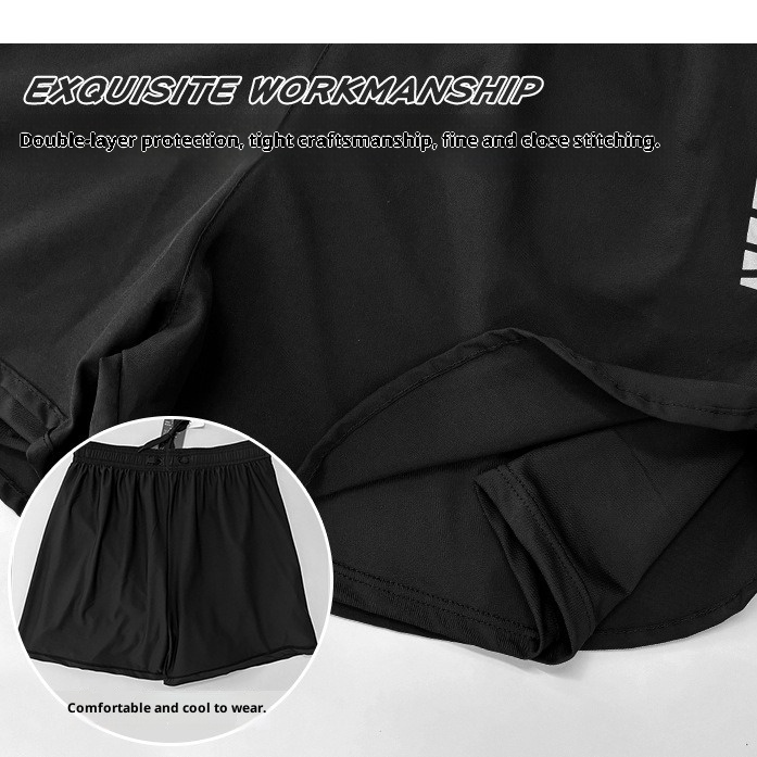 001 Adult Trunks Double Layer Loose Anti-Embarrassment Quick-Dry Swimming Suit Men's Boxer Large Size Swimsuit Hot Spring_voghion.com