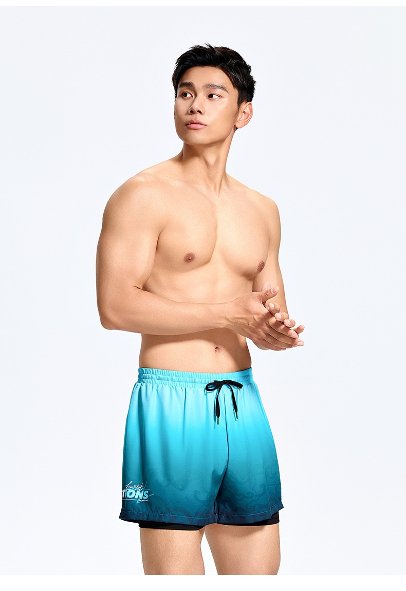 001 Men's Swimming Trunks Adult Five-Point Double-Layer Anti-Embarrassment Professional Training Quick-Dry Plus Size Beach_voghion.com