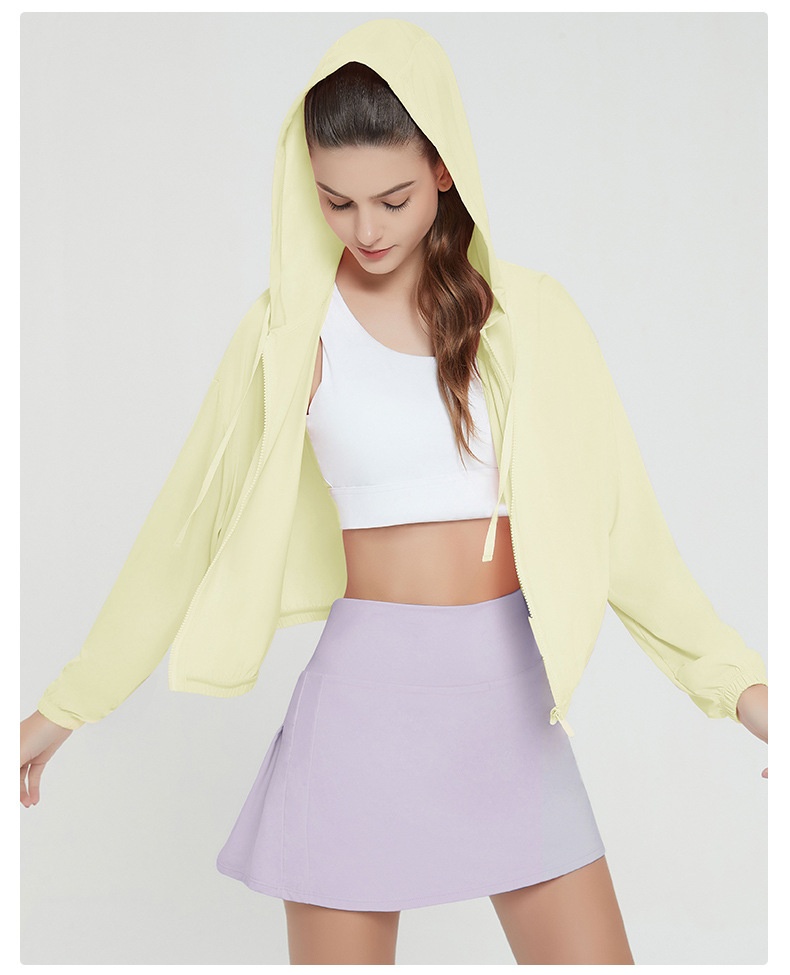 ActiveGo ActiveGo Abbigliamento estivo da donna, pantaloncini sportivi da yoga con cappuccio, giacca in pelle con protezione solare UV UPF50+ per esterni_voghion.com