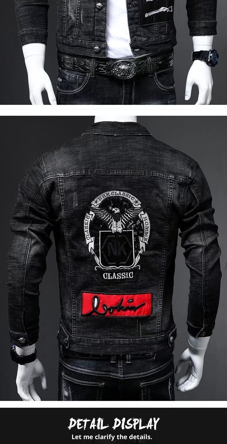 Chaqueta vaquera de estilo europeo ActiveGo para hombre, tendencia primavera otoño 2022, retro, ajustada, elástica, de marca, bordada_voghion.com