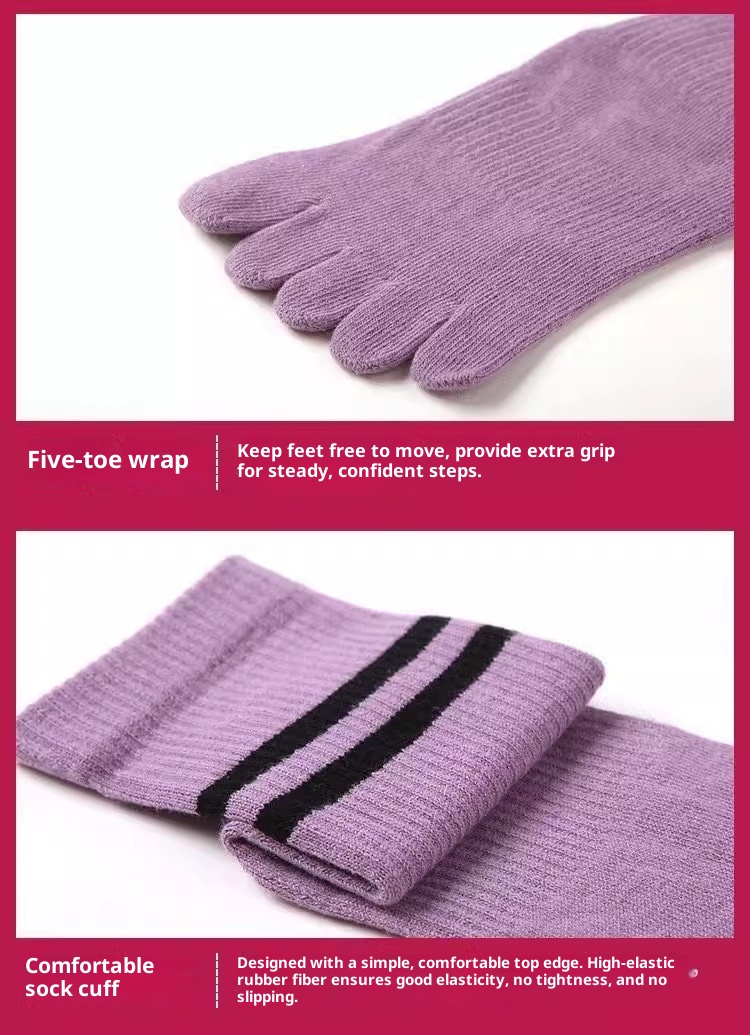 Chaussettes de yoga professionnelles Five-Finger Yoga antidérapantes mi-mollet pour le sport en salle, le Pilates, l'automne et l'hiver, chaudes et chaudes, idéales pour la danse au sol._voghion.com