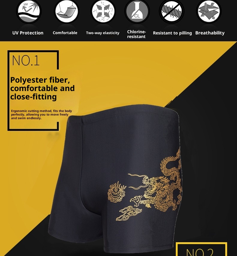 001 Polyester-Badehose für Erwachsene, Übergröße L, Herren, Drachen- und Wolfsmotiv, hoher Bund, schnelltrocknend, bedruckt_voghion.com