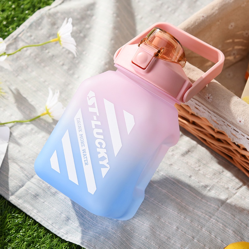 001 Cross-Border Internet Celebrity Square Straw Outdoor Portable Handheld Sports Water Bottle Gradient Color Sugar Cube Big_voghion.com