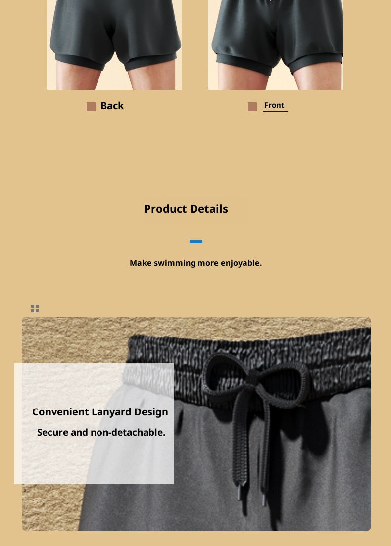 001 Men's Double Layer Swim Boxer Adult Quick-Dry Anti-Embarrassment Trunks Beach Shorts Hot Spring Swimming Gear Set_voghion.com