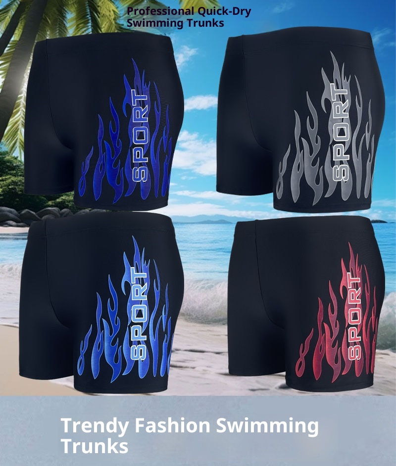 001 Men's Adult Quick-Dry Loose Swimwear Plus Size Boxer With Swim Cap Set Vacation Swimming Trunks_voghion.com