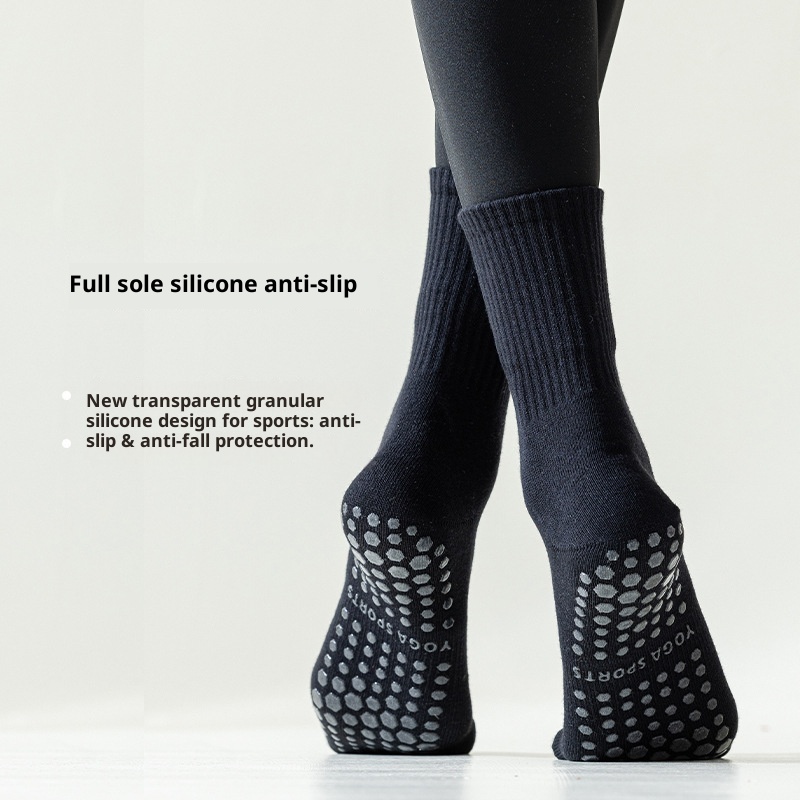 Chaussettes de sport professionnelles en pur coton, mi-mollet, pour femmes, idéales pour le yoga, l'automne et l'hiver. 001 Yoga, mi-mollet, fitness, danse, pilates, antidérapantes._voghion.com