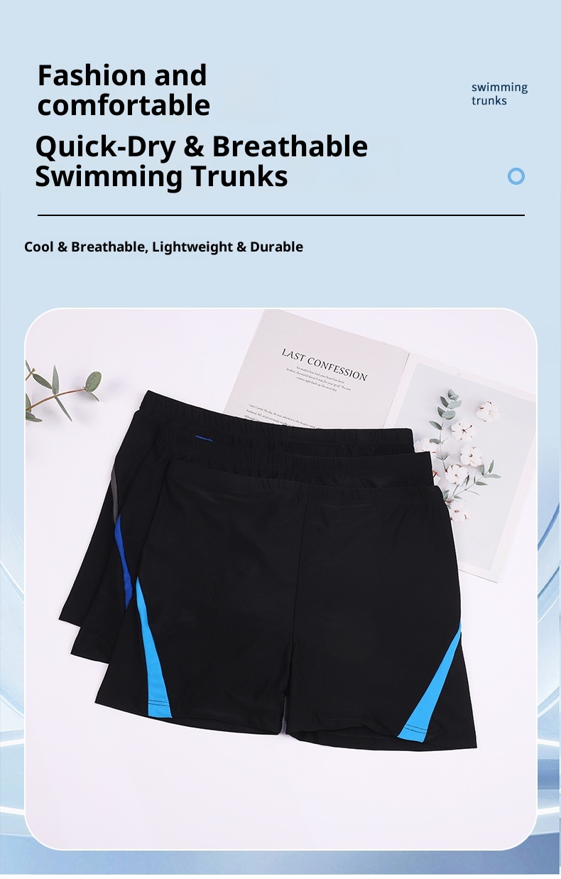 001 Neue, schlichte Badehose mit Seitenstreifen für heiße Quellen, bequem, atmungsaktiv, Boxershorts-Stil, schnelltrocknend, erfrischend, Großhandel für Erwachsene_voghion.com