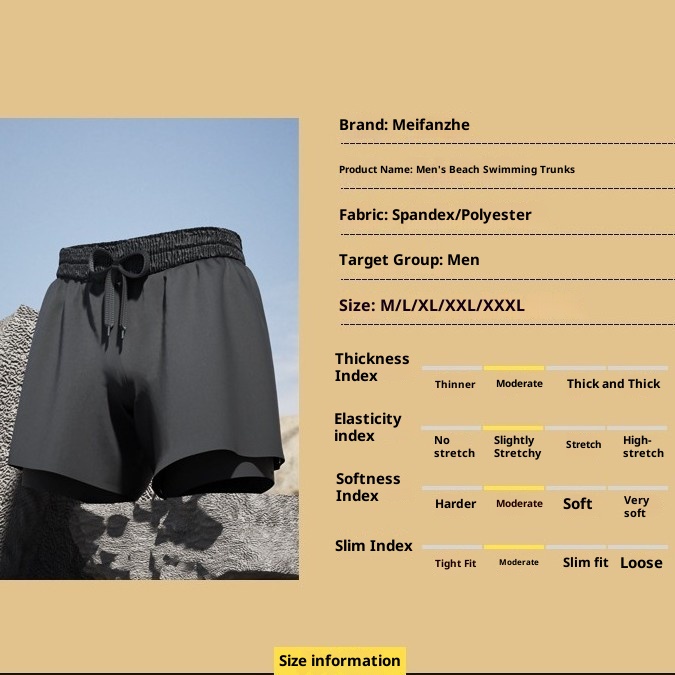 001 Men's Double Layer Swim Boxer Adult Quick-Dry Anti-Embarrassment Trunks Beach Shorts Hot Spring Swimming Gear Set_voghion.com