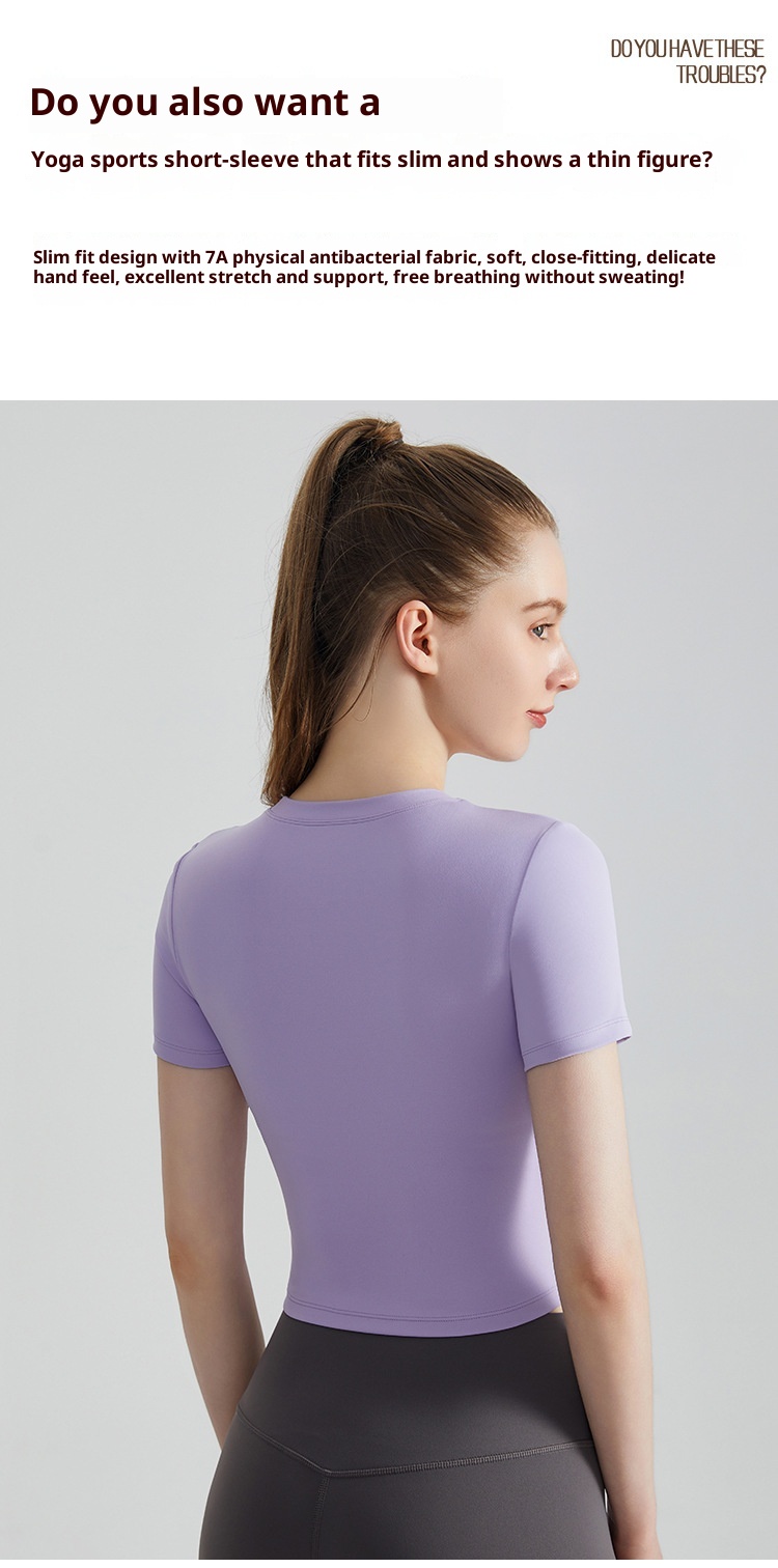 ActiveGo ActiveGo Maglietta estiva ad asciugatura rapida per yoga, manica corta con imbottitura fissa sul petto, scollo rotondo, vestibilità aderente, per corsa, sport e pilates all'aperto_voghion.com