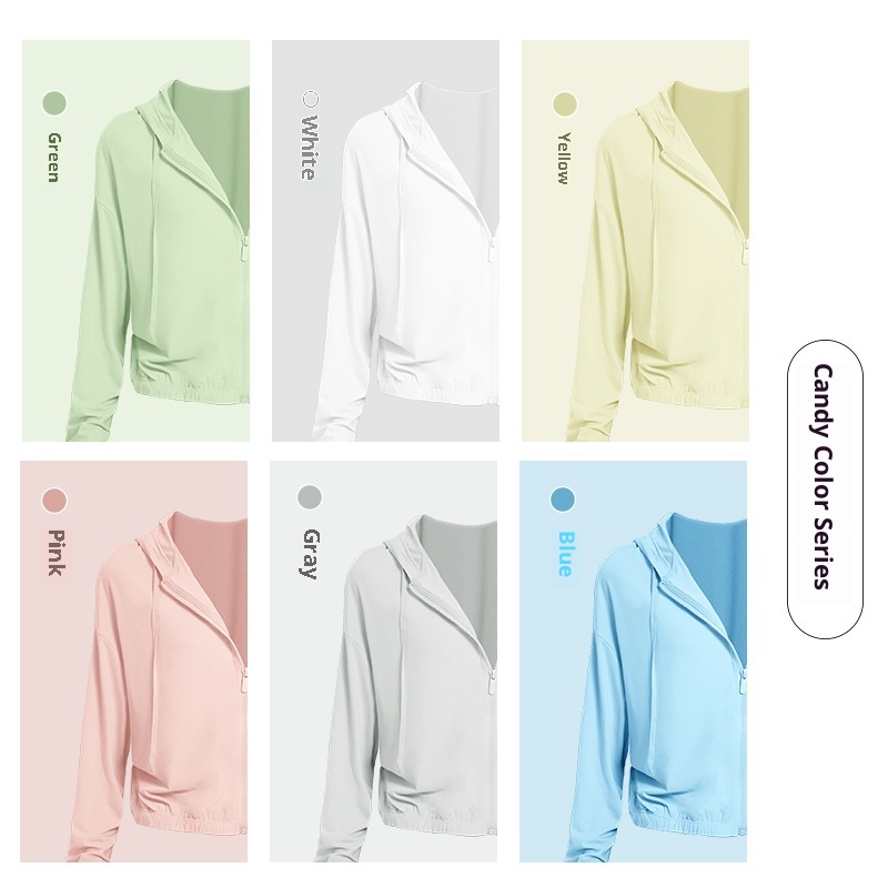 ActiveGo ActiveGo Abbigliamento estivo da donna, pantaloncini sportivi da yoga con cappuccio, giacca in pelle con protezione solare UV UPF50+ per esterni_voghion.com