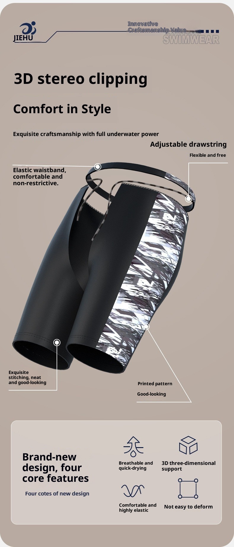 001 Herren Fünf-Punkte Schnelltrocknende Anti-Peinlichkeits-Badehose für Erwachsene und Jugendliche_voghion.com