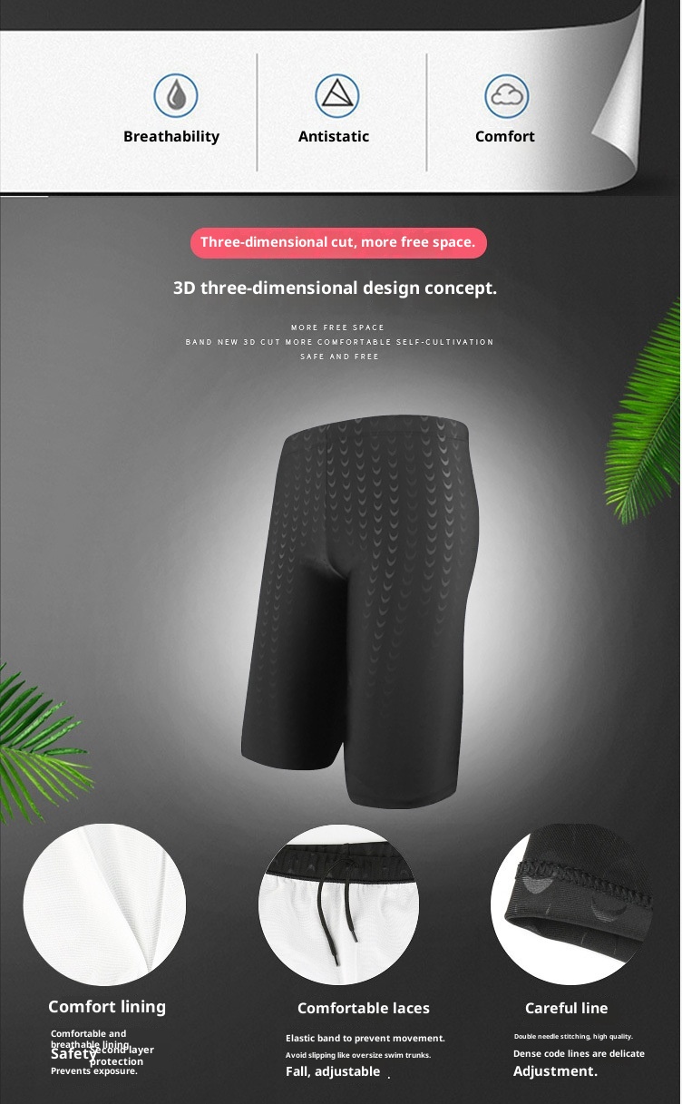 001 Qilang Plus Size Men's Swim Adult Breathable Five-Point Shorts Beach Vacation Anti-Embarrassment Swimming Trunks_voghion.com