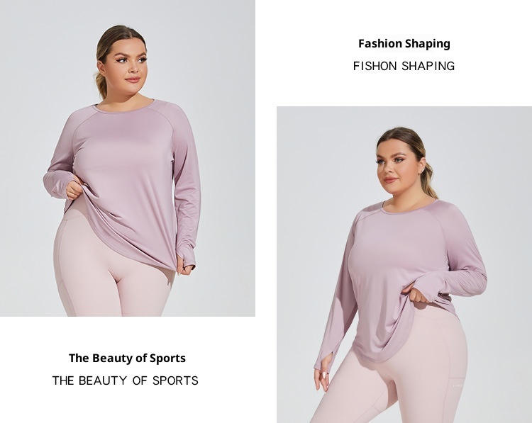 ActiveGo ActiveGo Plus Size Loose Fit Hip-Covering Yoga Shirt Slimming Mesh Back Traspirante Manica Lunga Running Fitness Top Abbigliamento Sportivo Per_voghion.com