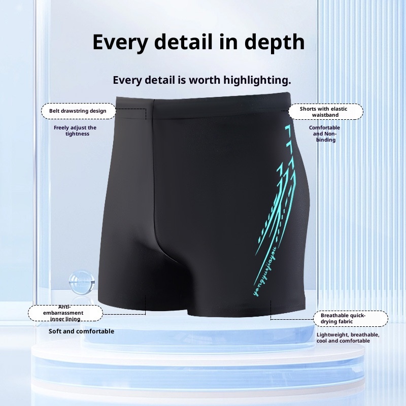 001 Men's Trunks Adult Large Size Boxer Anti-Embarrassment Quick-Dry High-Waist Sports Beach Shorts Swimming Gear Set_voghion.com