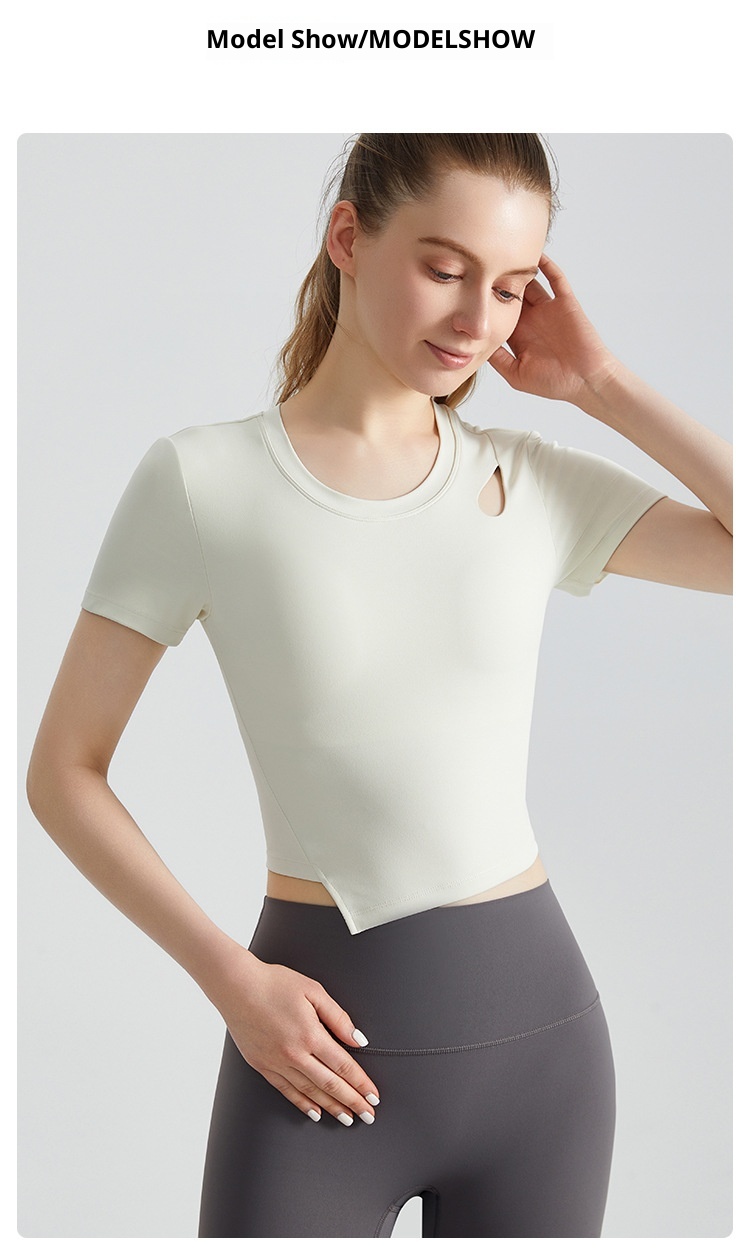 ActiveGo ActiveGo Maglietta estiva ad asciugatura rapida per yoga, manica corta con imbottitura fissa sul petto, scollo rotondo, vestibilità aderente, per corsa, sport e pilates all'aperto_voghion.com