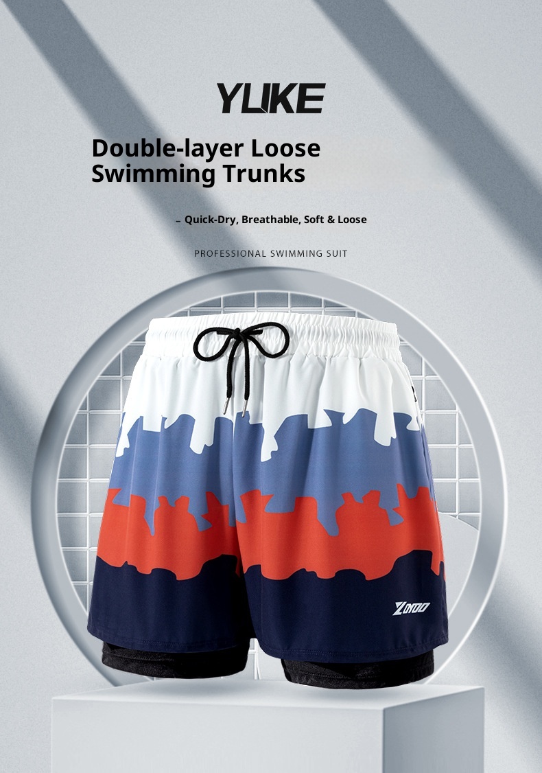 001 Men's Swim Trunks Anti-Embarrassment New Professional Boxer Five-Point Swimsuit Set Beach Adult Swimming Gear_voghion.com