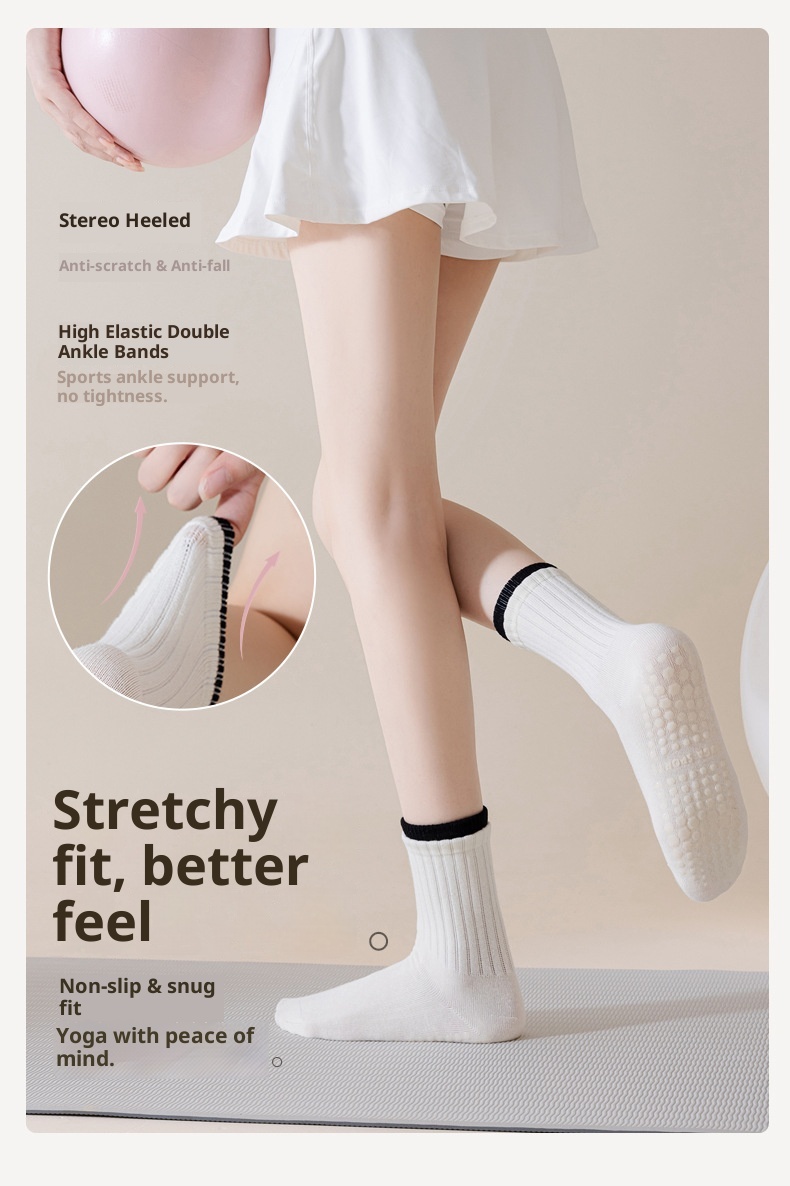 001 Women's Summer Thin Full Sole Non-Slip Shock Absorption Silicone Sports Yoga Double Loop Design Seamless Mid-Calf Socks_voghion.com
