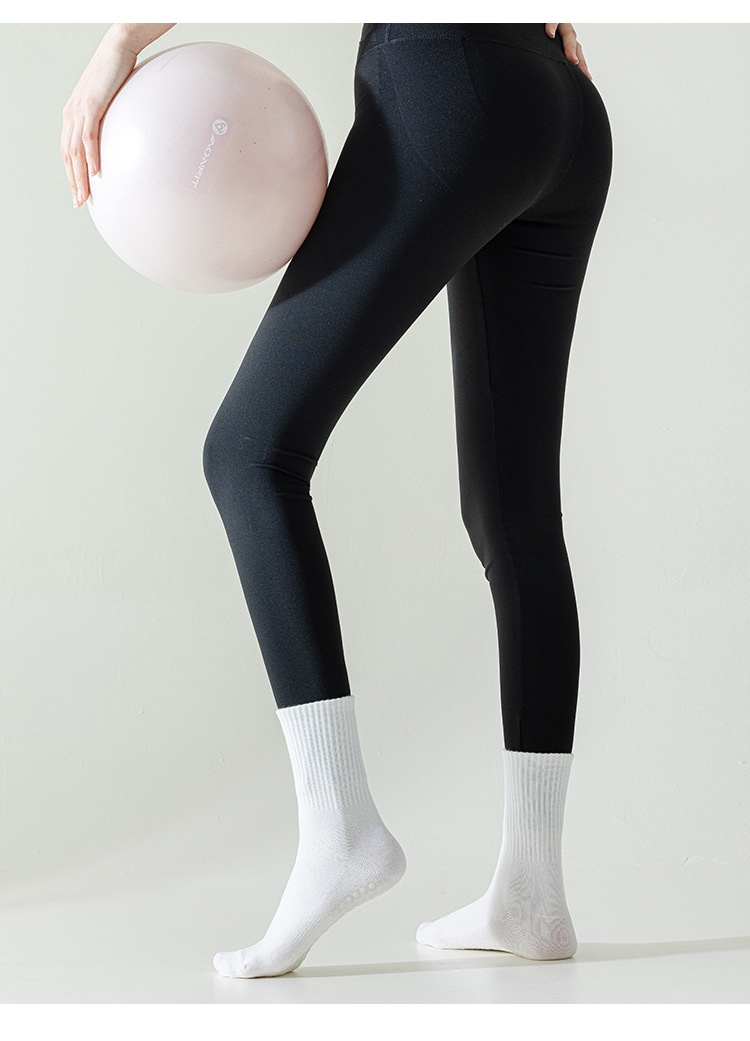 Chaussettes de sport professionnelles en pur coton, mi-mollet, pour femmes, idéales pour le yoga, l'automne et l'hiver. 001 Yoga, mi-mollet, fitness, danse, pilates, antidérapantes._voghion.com