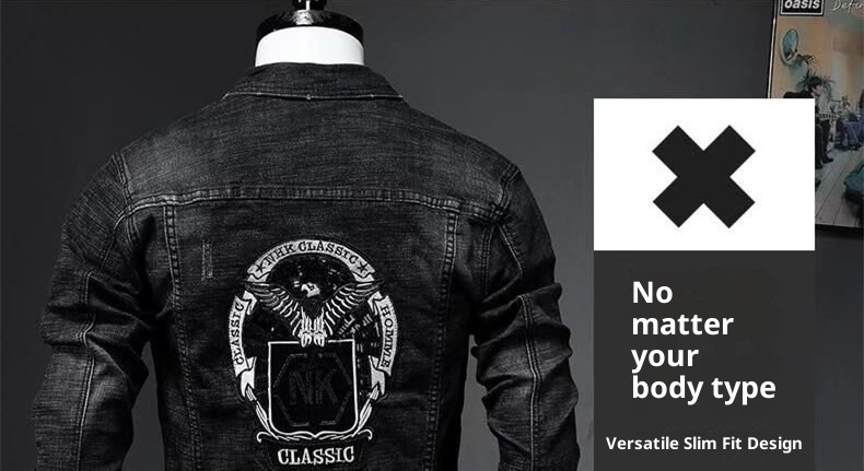 Chaqueta vaquera de estilo europeo ActiveGo para hombre, tendencia primavera otoño 2022, retro, ajustada, elástica, de marca, bordada_voghion.com