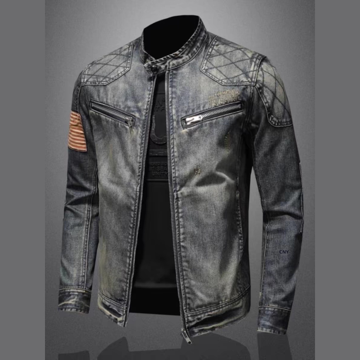 ActiveGo ActiveGo Herbst Winter Neue Retro-Marke Europäisch-Amerikanische Street Riding Stehkragen Motorradjacke für Jugendliche mit Reißverschluss_voghion.com