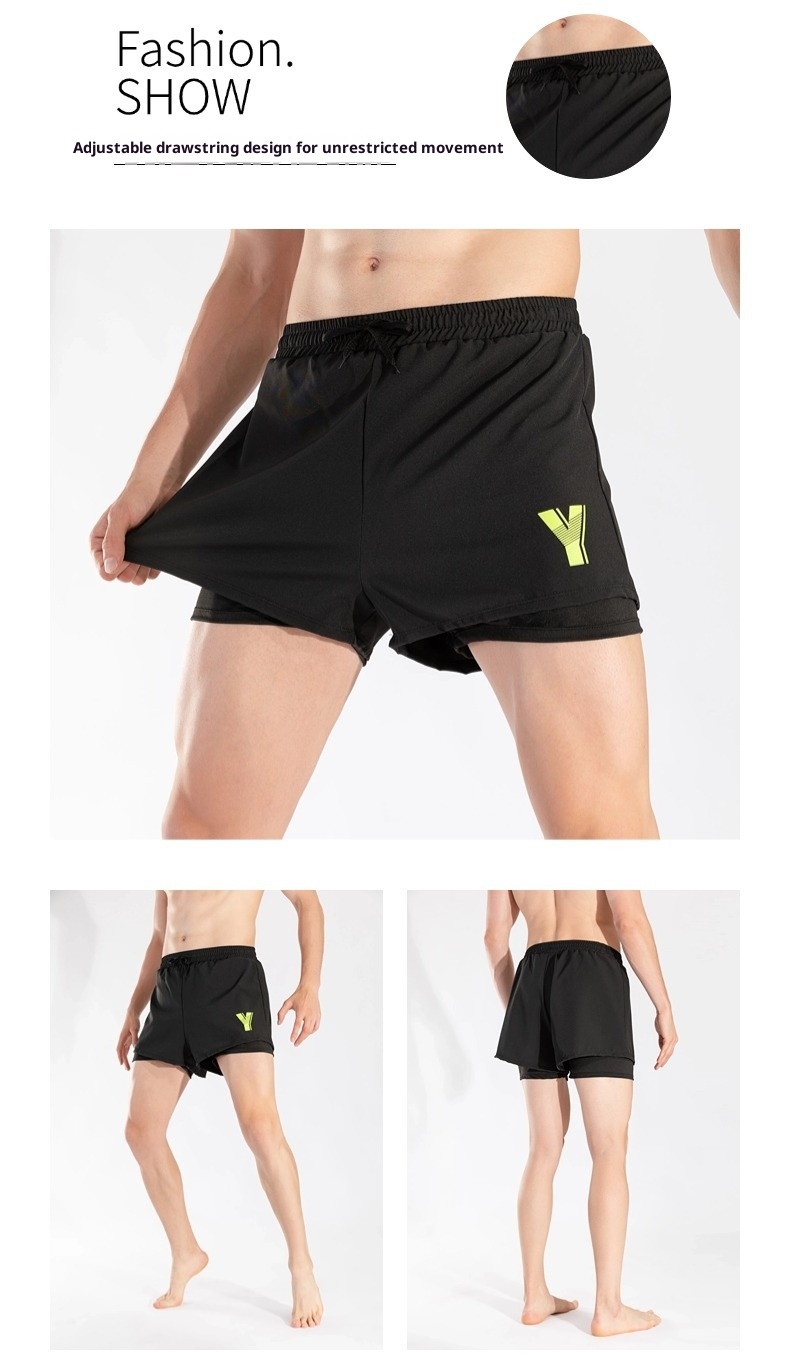 001 Summer New Men's Swim Trunks Anti-Embarrassment Double Layer Quick-Dry Boxer Adult Three-Quarter Swimming Running Hot_voghion.com