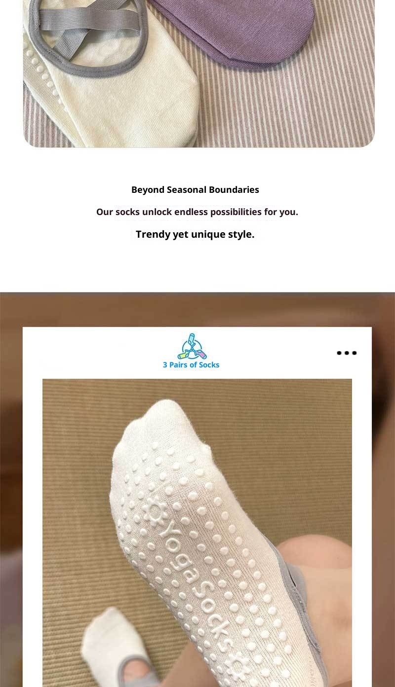 Chaussettes de sport pour femmes, modèle Yoga Pilates 001, fines, en coton, antidérapantes, sans déport du talon, idéales pour le sport et le fitness._voghion.com