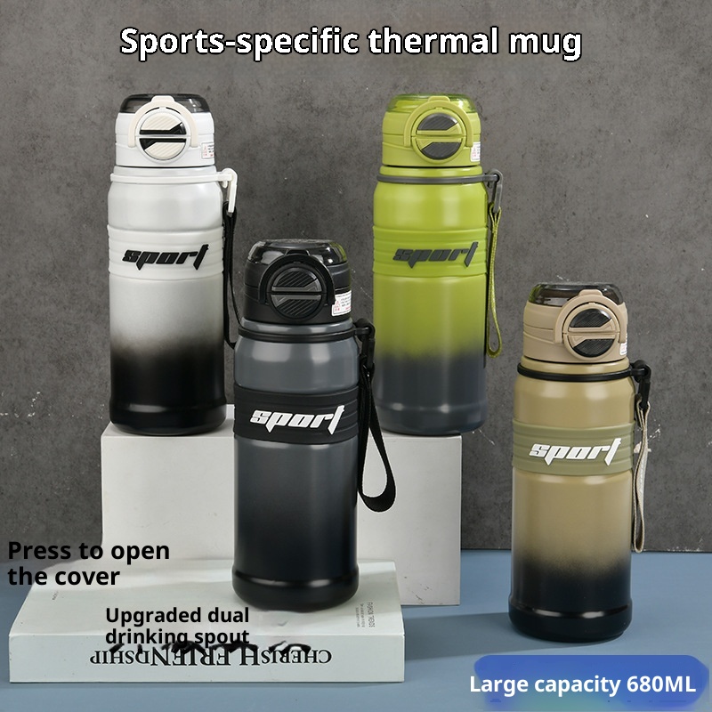 001 Coppia di tazze isolate sottovuoto in acciaio inossidabile, bottiglia d'acqua di grande capacità con cannuccia, doppio uso per sport all'aria aperta_voghion.com