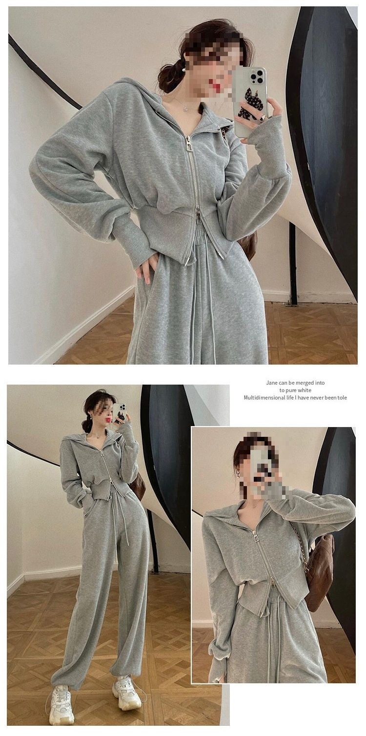 001 Plus Casual For Women, Fleece-Lined Short Sweatshirt, Large Size Women's Clothing, Autumn And Winter Loose Long Pants_voghion.com