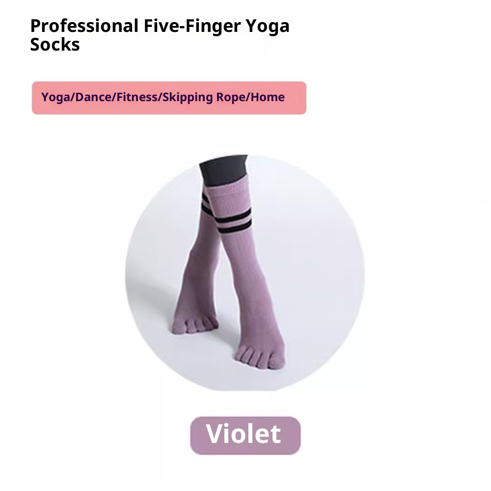 Chaussettes de yoga professionnelles Five-Finger Yoga antidérapantes mi-mollet pour le sport en salle, le Pilates, l'automne et l'hiver, chaudes et chaudes, idéales pour la danse au sol._voghion.com