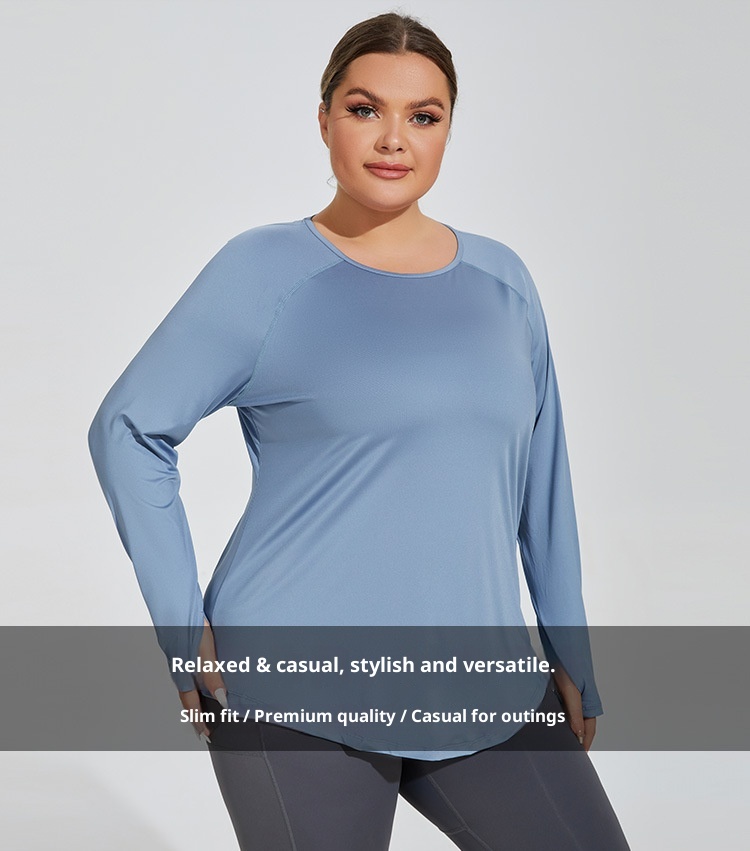 ActiveGo ActiveGo Plus Size Loose Fit Hip-Covering Yoga Shirt Slimming Mesh Back Traspirante Manica Lunga Running Fitness Top Abbigliamento Sportivo Per_voghion.com