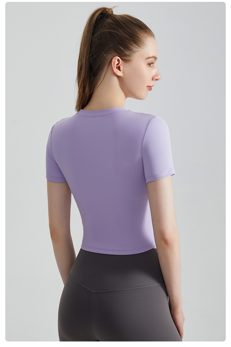ActiveGo ActiveGo Maglietta estiva ad asciugatura rapida per yoga, manica corta con imbottitura fissa sul petto, scollo rotondo, vestibilità aderente, per corsa, sport e pilates all'aperto_voghion.com
