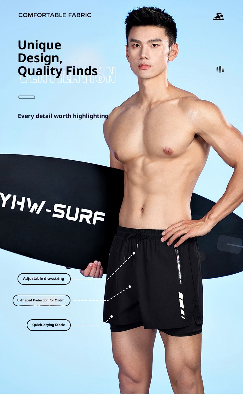 001 Badehose Herren Boxer Fünf-Punkt-Badeanzug-Set Anti-Peinlichkeiten Neue professionelle Strand-Schwimmbekleidung für Erwachsene_voghion.com