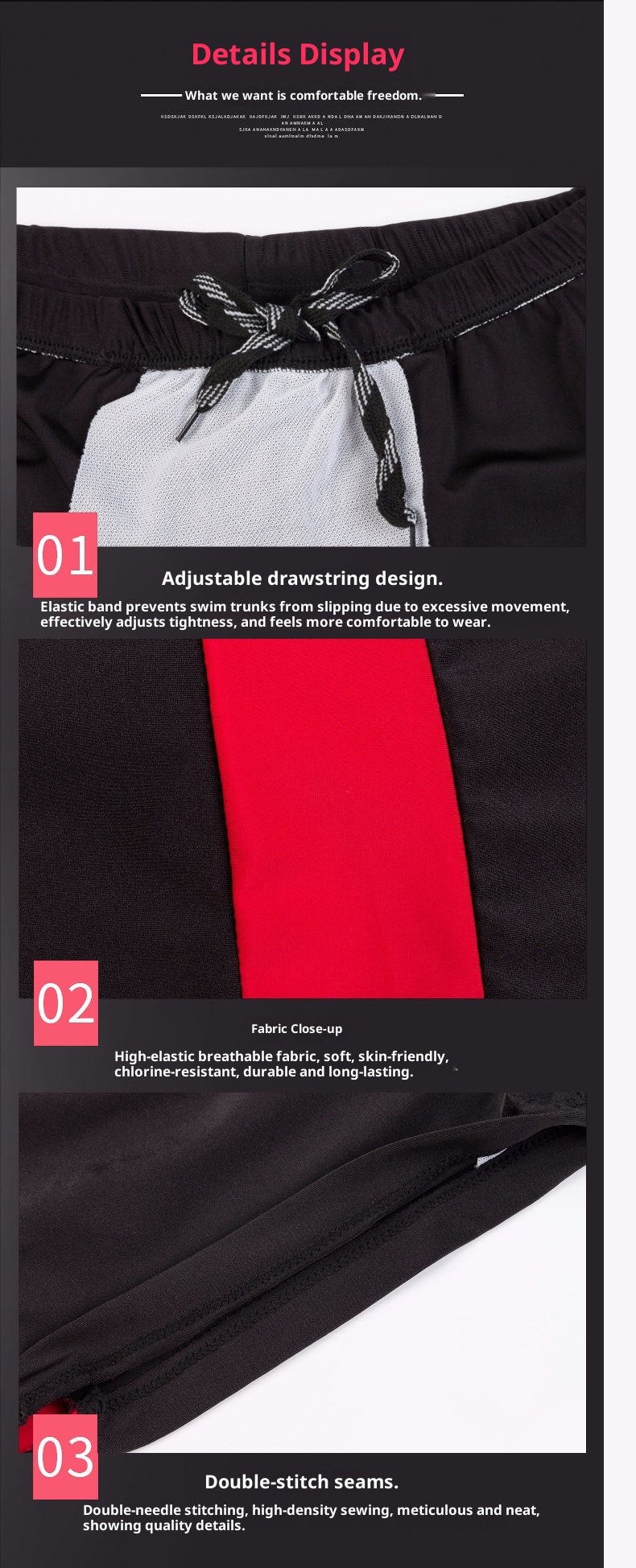 001 Badehose mit farblich abgesetztem Design, lockere Boxershorts für Herren, bequeme Urlaubsshorts für Erwachsene, ideal für heiße Quellen und Strände._voghion.com