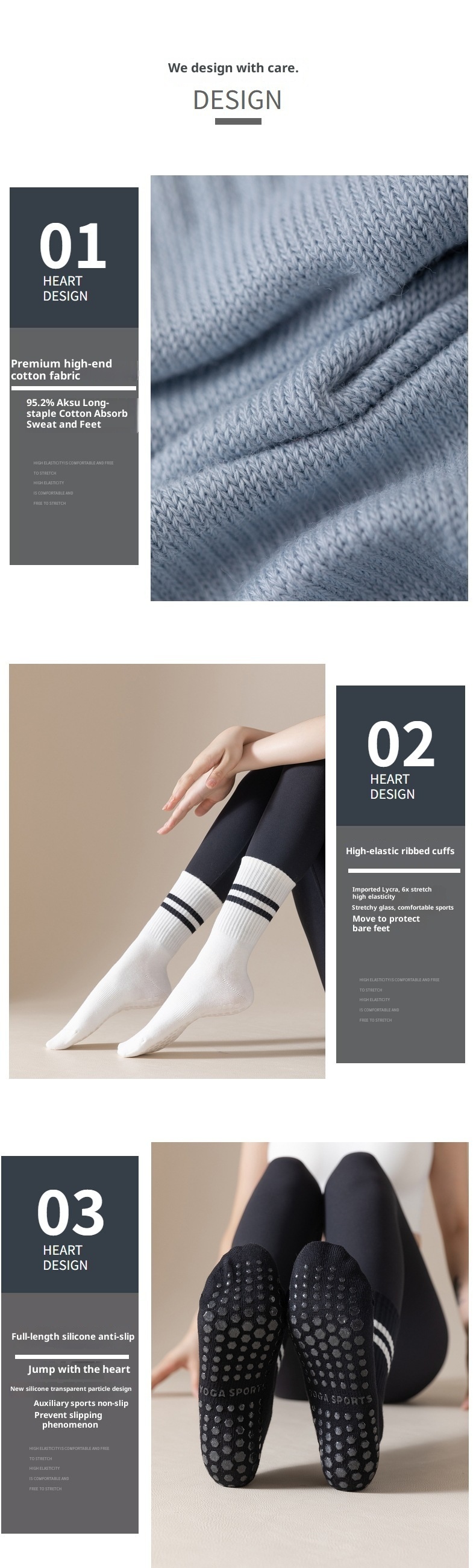001 Yoga Mid-Calf Cotton Non-Slip Silicone Indoor Fitness Anti-Pilling Pilates Women Sports Socks_voghion.com
