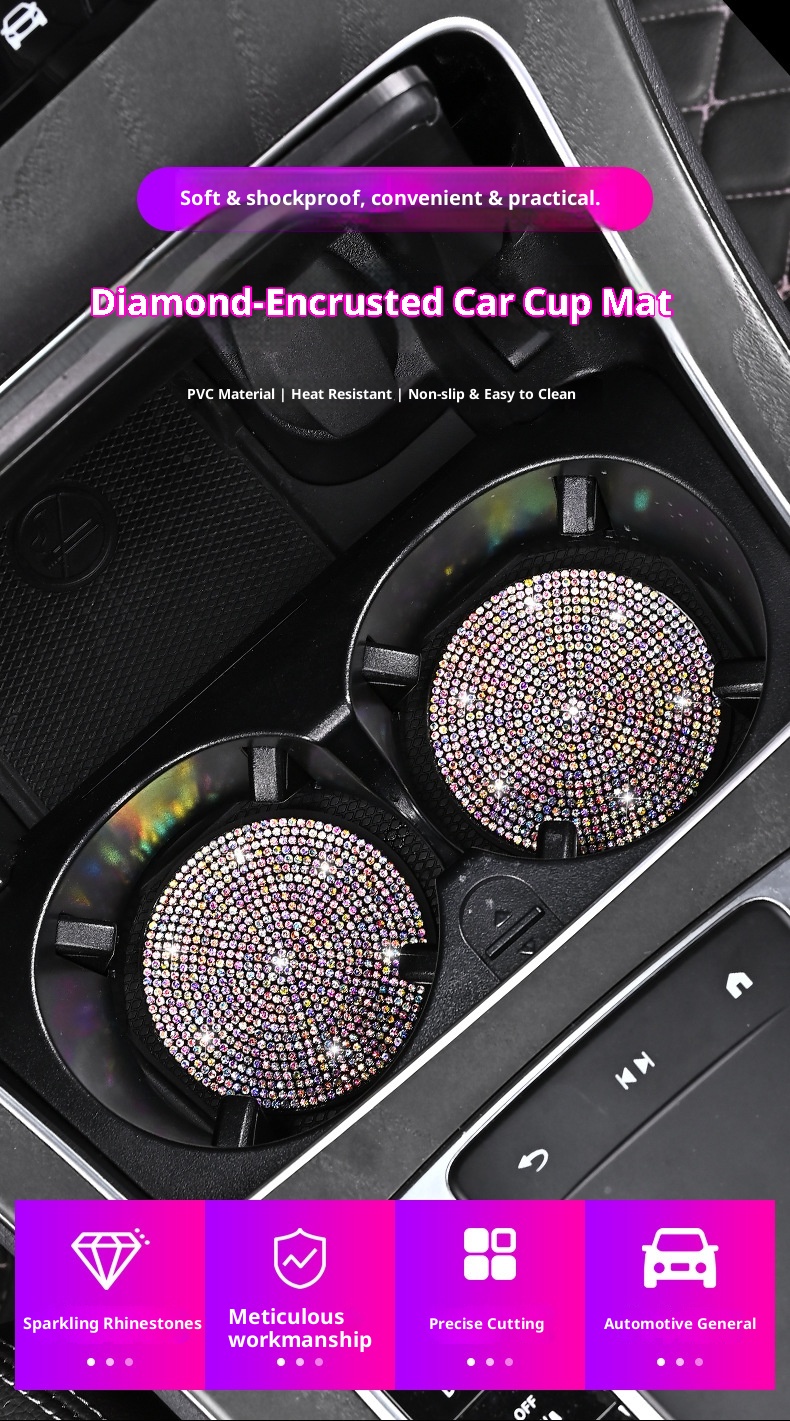 Small Deng Small Deng Cross-Border Exclusive With Rhinestones, Mat, Creative Car Anti-Slip Silicone Rhinestone Cup Mat_voghion.com