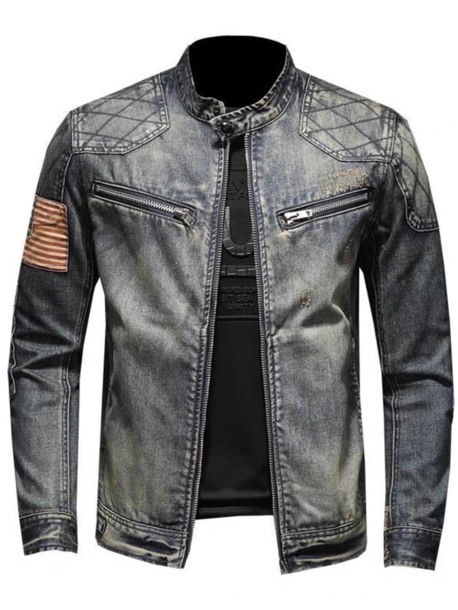 ActiveGo ActiveGo Herbst Winter Neue Retro-Marke Europäisch-Amerikanische Street Riding Stehkragen Motorradjacke für Jugendliche mit Reißverschluss_voghion.com