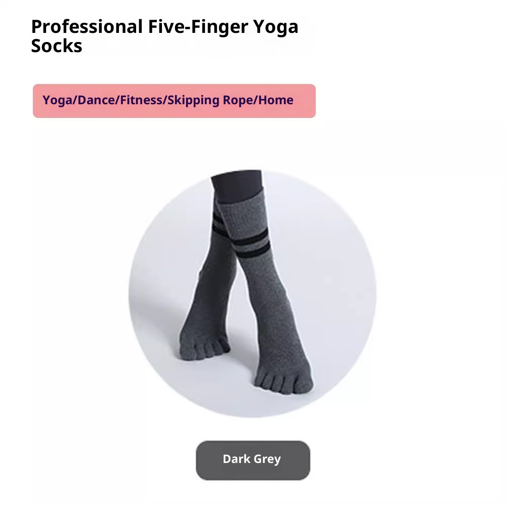 Chaussettes de yoga professionnelles Five-Finger Yoga antidérapantes mi-mollet pour le sport en salle, le Pilates, l'automne et l'hiver, chaudes et chaudes, idéales pour la danse au sol._voghion.com