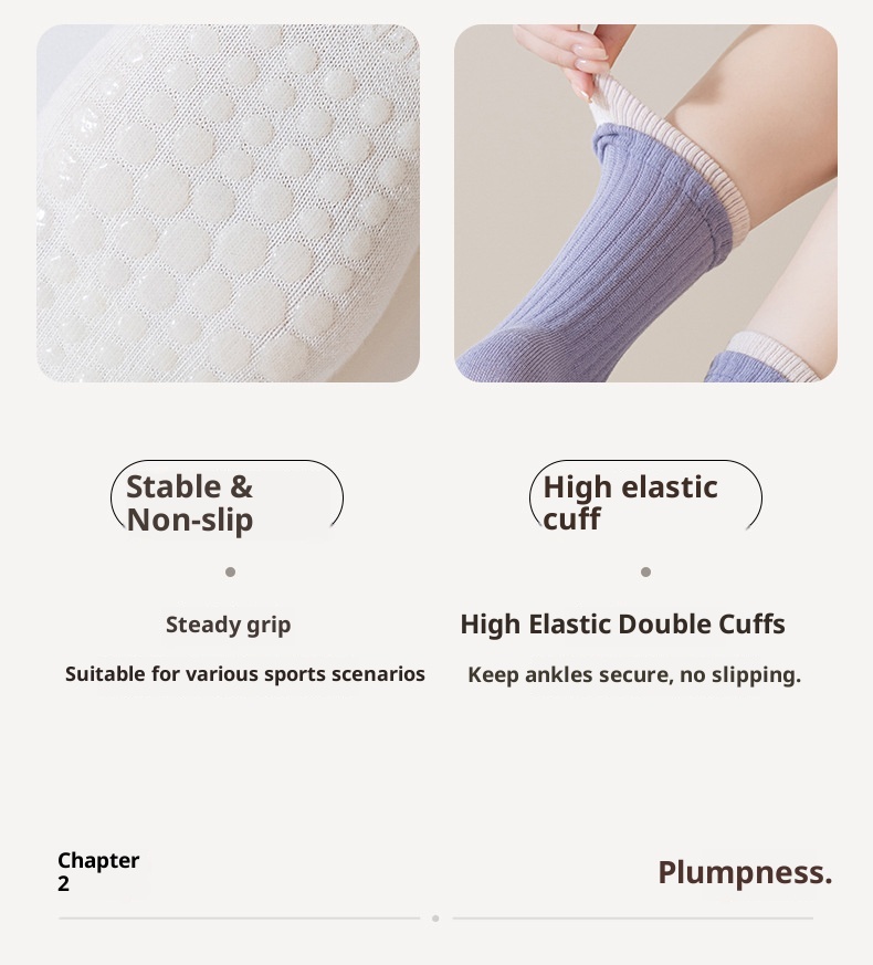 001 Women's Summer Thin Full Sole Non-Slip Shock Absorption Silicone Sports Yoga Double Loop Design Seamless Mid-Calf Socks_voghion.com