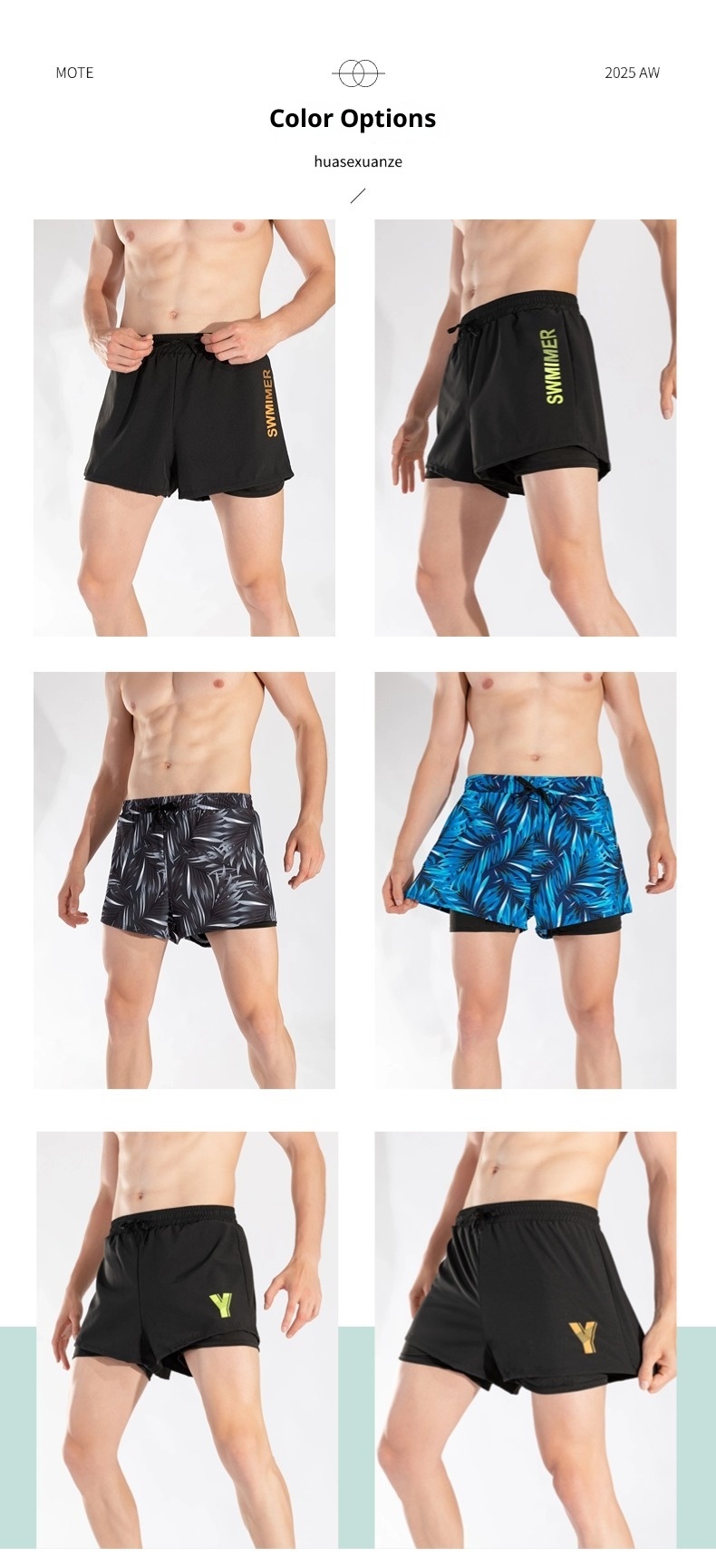 001 Summer New Men's Swim Trunks Anti-Embarrassment Double Layer Quick-Dry Boxer Adult Three-Quarter Swimming Running Hot_voghion.com