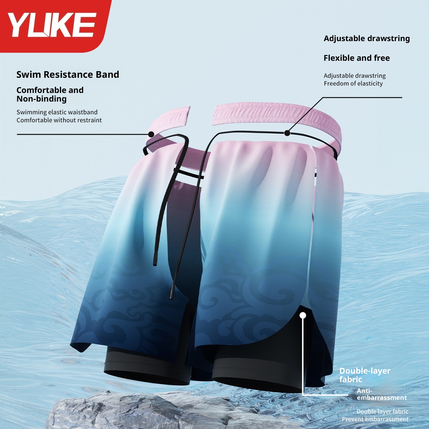 001 Men's Swimming Trunks Adult Five-Point Double-Layer Anti-Embarrassment Professional Training Quick-Dry Plus Size Beach_voghion.com