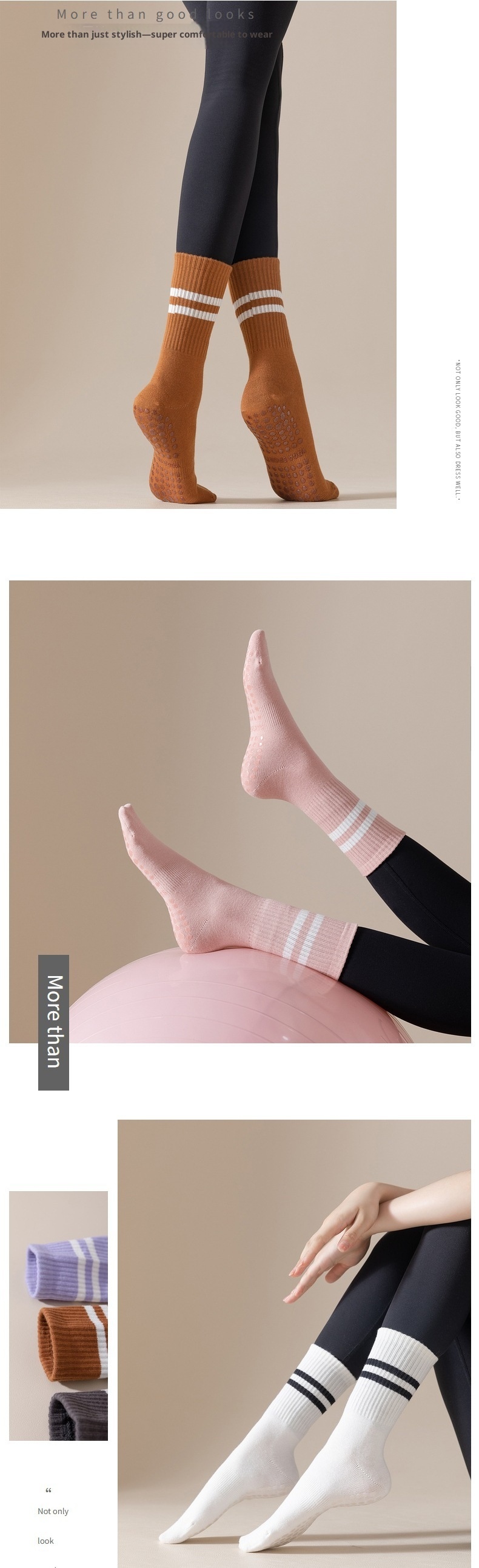001 Yoga Mid-Calf Cotton Non-Slip Silicone Indoor Fitness Anti-Pilling Pilates Women Sports Socks_voghion.com
