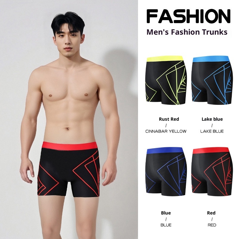 001 Men's Swim Anti-Embarrassment Adult Plus Size Fashion Color Block Polyester Beach Shorts Seaside Vacation Hot Spring_voghion.com
