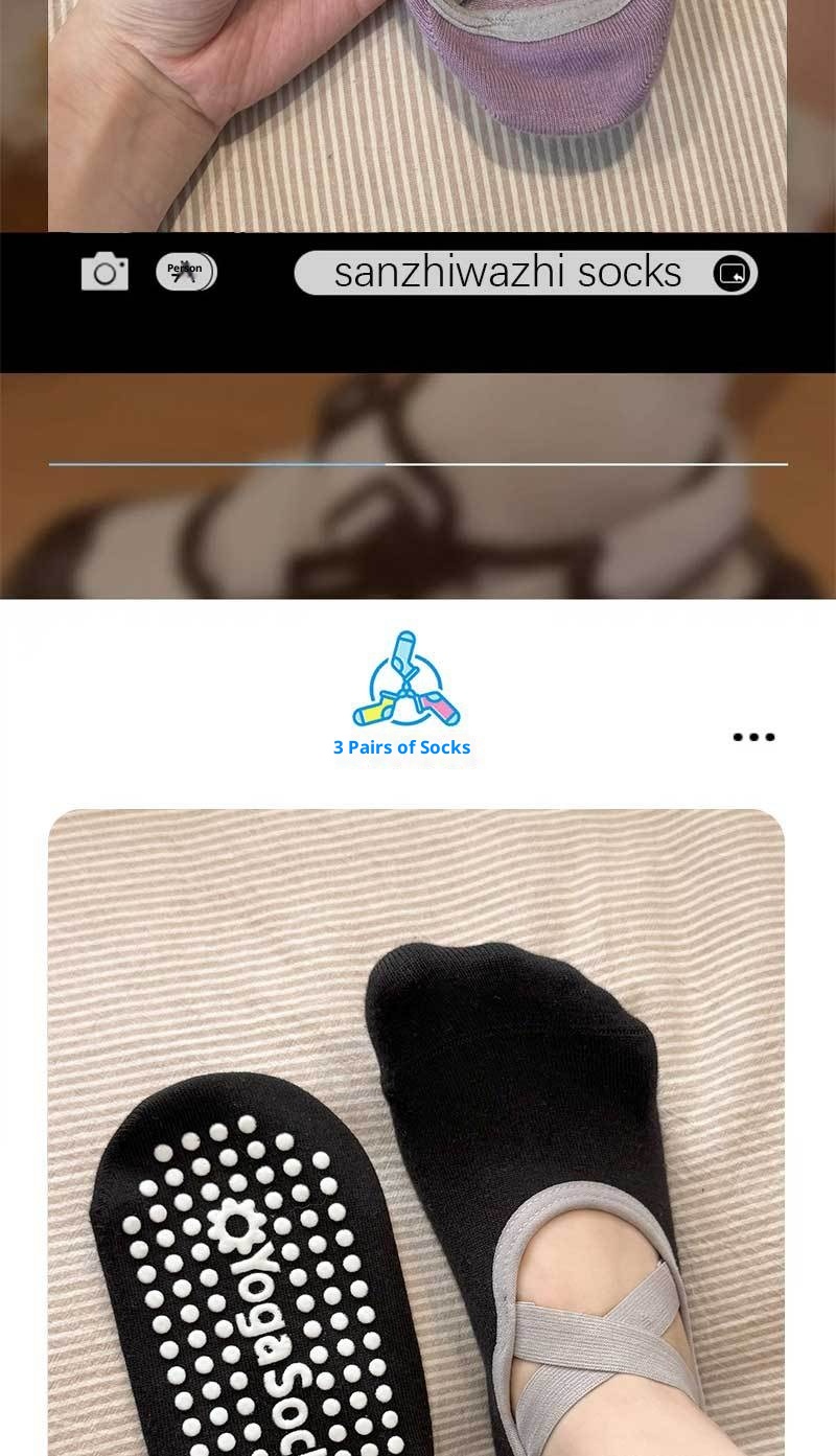 Chaussettes de sport pour femmes, modèle Yoga Pilates 001, fines, en coton, antidérapantes, sans déport du talon, idéales pour le sport et le fitness._voghion.com