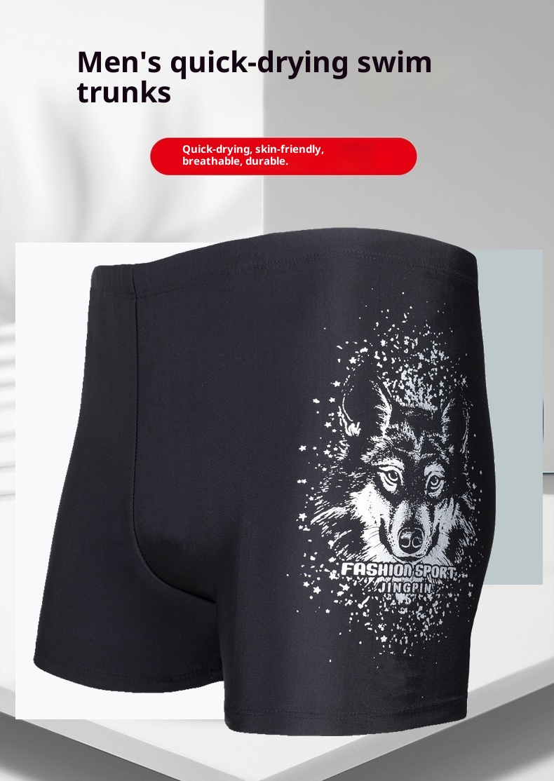 001 Polyester-Badehose für Erwachsene, Übergröße L, Herren, Drachen- und Wolfsmotiv, hoher Bund, schnelltrocknend, bedruckt_voghion.com