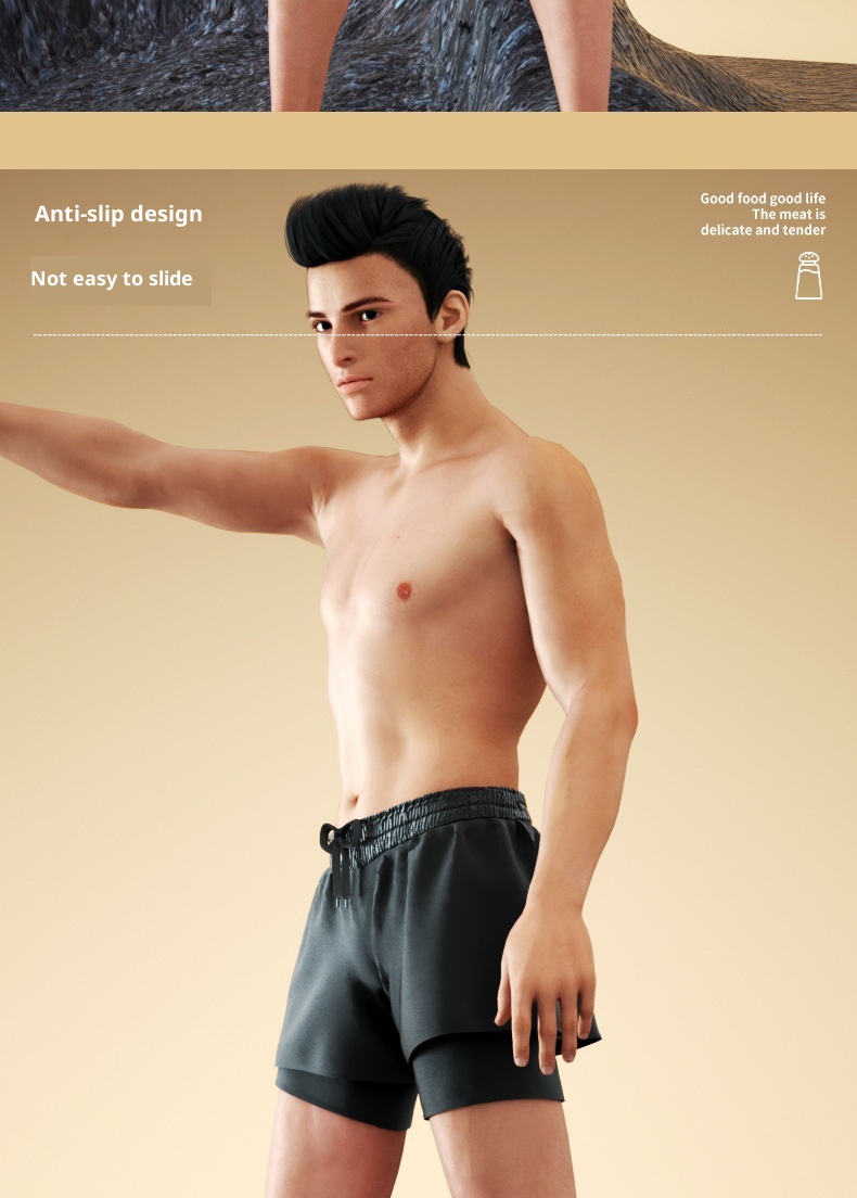 001 Men's Double Layer Swim Boxer Adult Quick-Dry Anti-Embarrassment Trunks Beach Shorts Hot Spring Swimming Gear Set_voghion.com