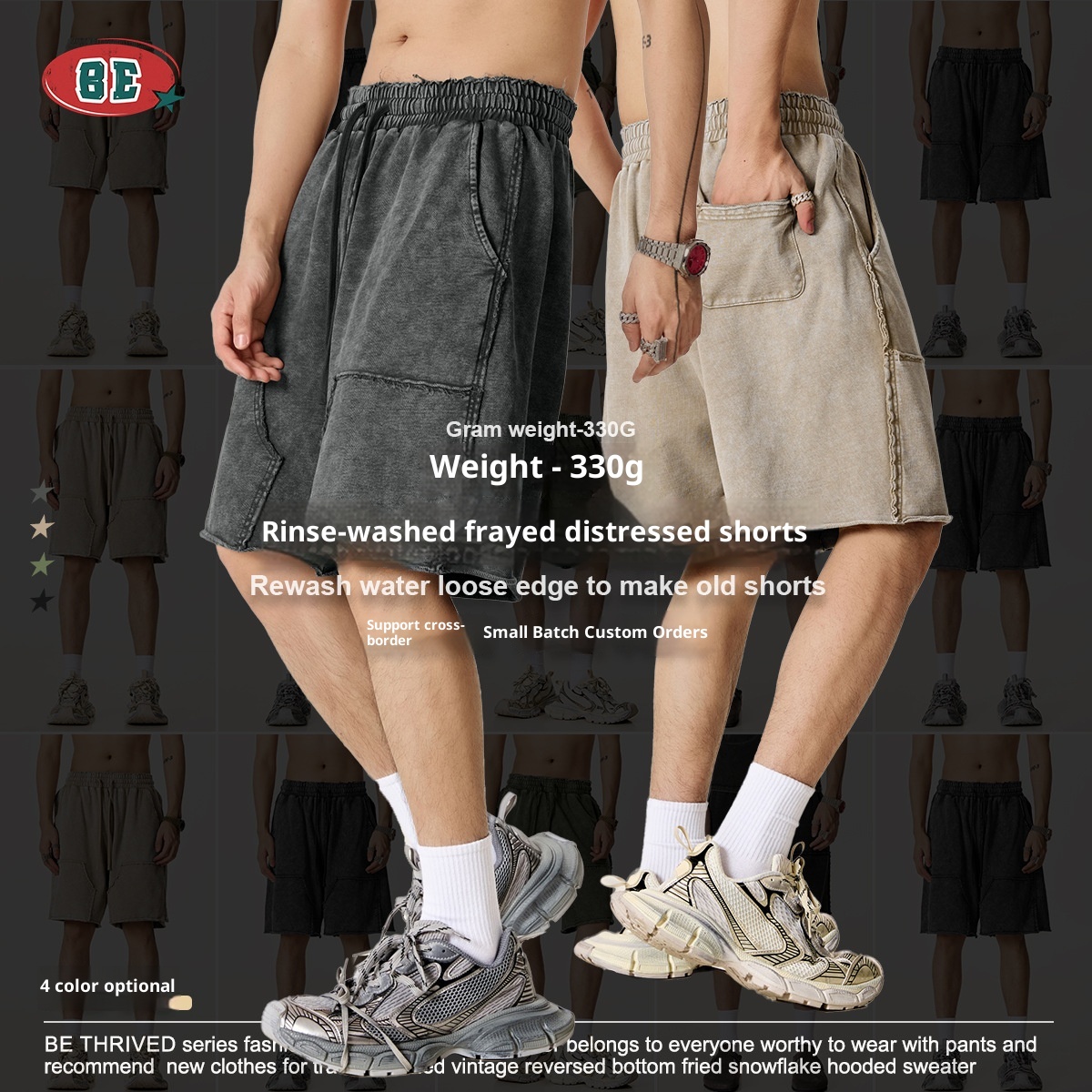 ActiveGo ActiveGo BE Me's Fashio|2025 Estate Europea Ad America High Street Tred Pantaloncini cargo casual sbiaditi e tinti a cera per_voghion.com