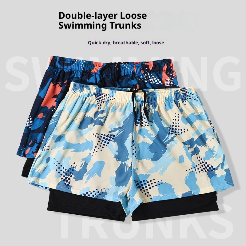 001 New Quick-Dry Double-Layer Anti-Embarrassment Plus Size Loose Fit Printed Adult Swim Trunks Professional Men's Swimwear_voghion.com