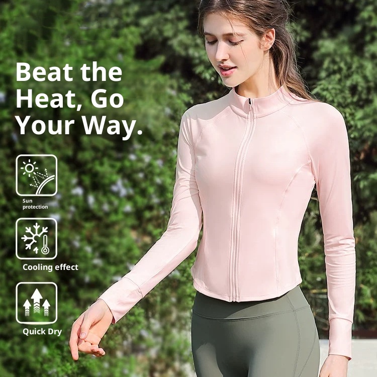 ActiveGo ActiveGo Slim Fit Protezione solare Abbigliamento sportivo da donna con colletto alto Yoga UV Ice Silk traspirante Traspirante Traspirante_voghion.com