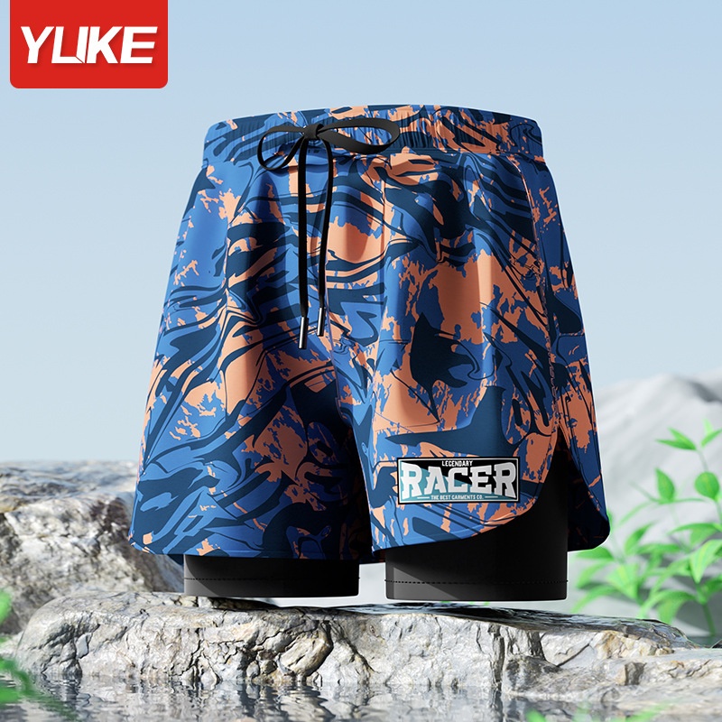 001 Adult Trunks New Professional Quick-Dry Two-Layer Loose Large Size Double-Layer Anti-Embarrassment Swimming Gear Set_voghion.com